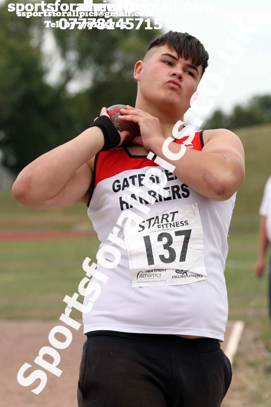 Boys under-15s shot putt, 2018 Northern Under-17s/U-15s/U-13s Champs., Wavertree Athletics Centre, Liverpool. Photo: David T. Hewitson/Sports for All Pics